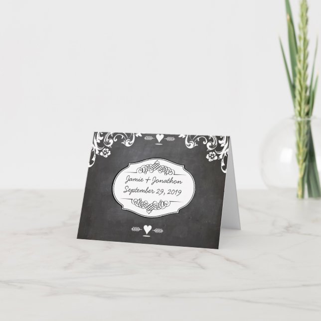 Tarjeta De Agradecimiento Bodas de tipografía de Chalkboard (Anverso)