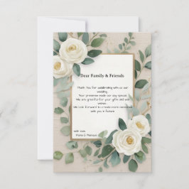 Tarjeta De Agradecimiento Bodas Elegantes Rosas Blancas Boho Romántico