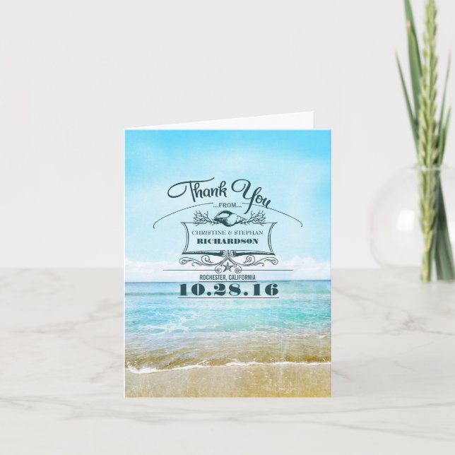Tarjeta De Agradecimiento Bodas en la playa gracias a las cartas (Anverso)