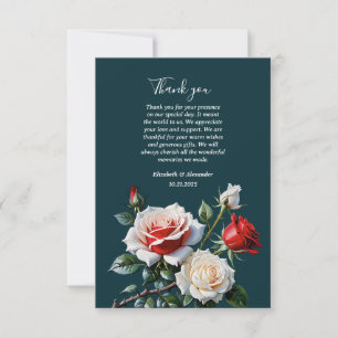 Tarjeta De Agradecimiento Bodas florales de rosas blancas rosadas oscuras ro