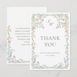 Tarjeta De Agradecimiento Bodas Florales de Rosas Francesas Pastel de Prado