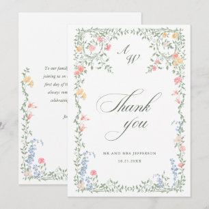 Tarjeta De Agradecimiento Bodas Florales de Rosas Francesas Pastel Pradera