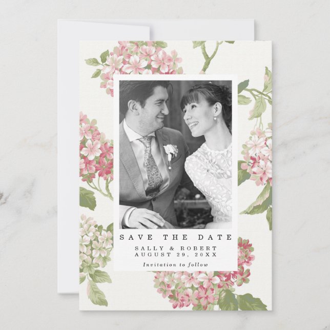 Tarjeta De Agradecimiento bodas fotográficas de blush hidrangea guardar la t (Anverso)