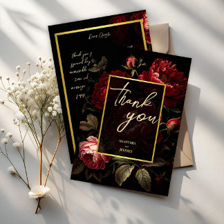 Tarjeta De Agradecimiento Bodas góticas de rosas vintage oscuras y melancóli