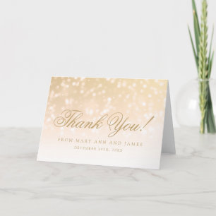 Tarjeta De Agradecimiento Bodas "Gracias" Luces Doradas con Efecto Bokeh Bri