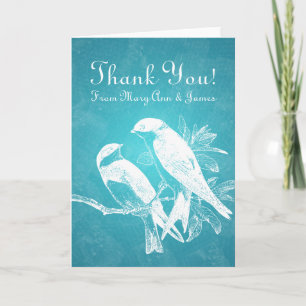 Tarjeta De Agradecimiento Bodas "Gracias" Pájaros del Amor Azul