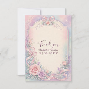 Tarjeta De Agradecimiento Bodas románticas de pastel rosas encaje