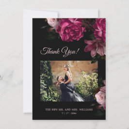Tarjeta De Agradecimiento Bodas Románticas Oscuras con Rosas Pintadas a Mano