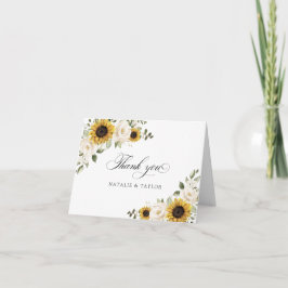 Tarjeta De Agradecimiento Bodas Rústicas de Girasoles Flores Blancas Verdor