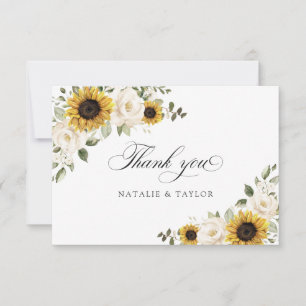 Tarjeta De Agradecimiento Bodas Rústicas de Girasoles Flores Blancas Verdor