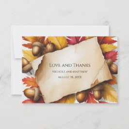 Tarjeta De Agradecimiento Bodas Rústicas de Hojas de Otoño y Bellotas