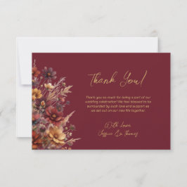 Tarjeta De Agradecimiento Bodas Silvestres de Boho Chic Simple Burgundy