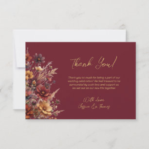 Tarjeta De Agradecimiento Bodas Silvestres de Boho Chic Simple Burgundy