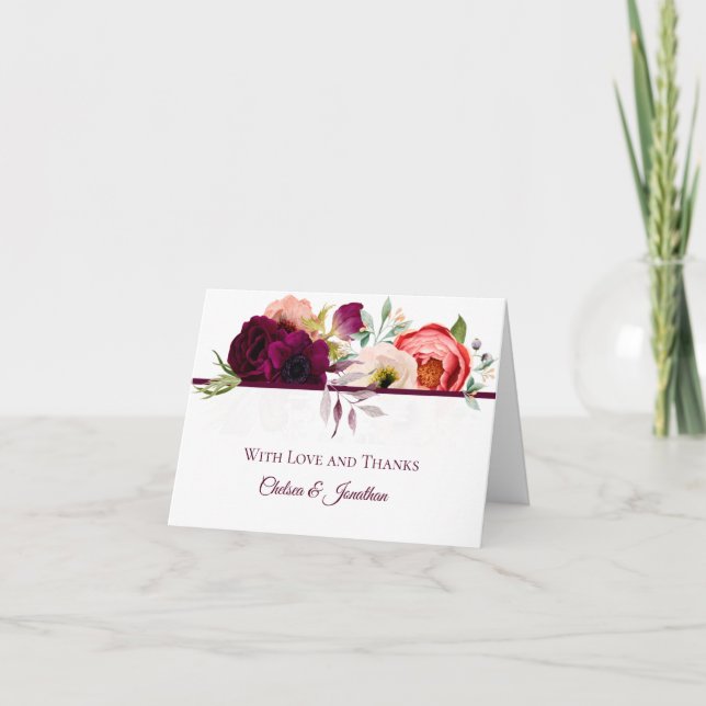 Tarjeta De Agradecimiento Bohemia Boda de Romance Floral Gracias Cartas (Anverso)