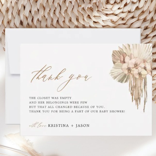 Tarjeta De Agradecimiento Bohemian Pampas Grass Baby Shower Thank You Cards (Subido por el creador)