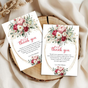 Tarjeta De Agradecimiento Bohemian Red Blush Greenery Floral Baby Shower