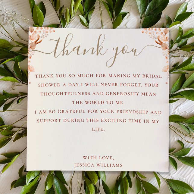 Tarjeta De Agradecimiento Bohemio Con Elegante Guión Ducha De Novias (Subido por el creador)