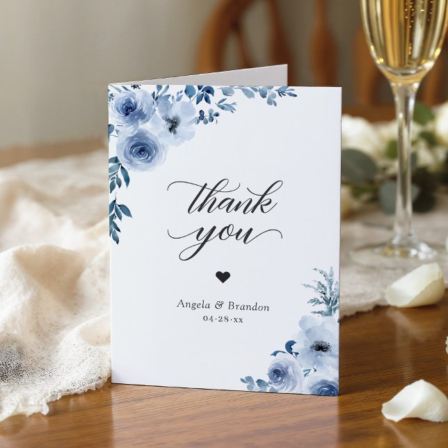 Tarjeta De Agradecimiento Bohemio Dusty Floral Azul trendy estilo (Subido por el creador)