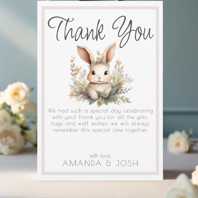 Tarjeta De Agradecimiento Boho animales lindo conejo botánico Fiesta de nidi (Subido por el creador)