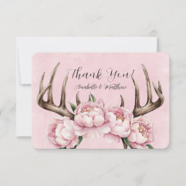 Tarjeta De Agradecimiento Boho Antler con el Boda de los pueblos rosados