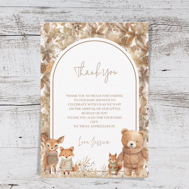 Tarjeta De Agradecimiento Boho Arch Fall Woodland Animals Baby Shower (Subido por el creador)
