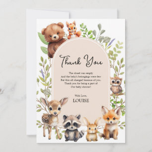 Tarjeta De Agradecimiento Boho Arch Greenery Woodland Animals Baby Shower