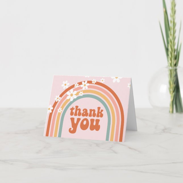 Tarjeta de agradecimiento boho arcoíris margarita  (Anverso)