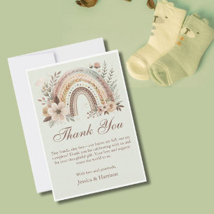 Tarjeta De Agradecimiento Boho Arcoiris Y Flores Baby Shower
