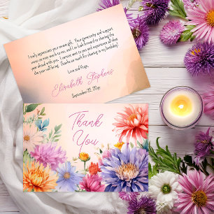 Tarjeta De Agradecimiento Boho Aster Flores Fiesta de Cumpleaños Floral