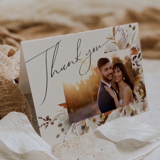 Tarjeta De Agradecimiento Boho Autumn Wildflower | Foto doblada (Subido por el creador)