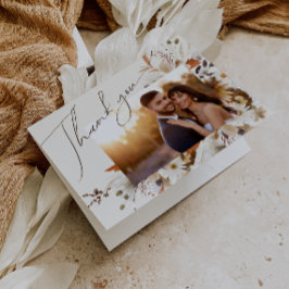 Tarjeta De Agradecimiento Boho Autumn Wildflower | Foto doblada de Beige