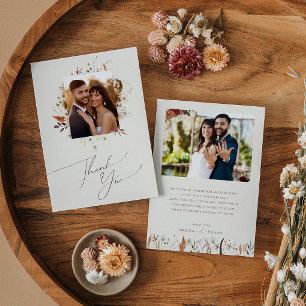 Tarjeta De Agradecimiento Boho Autumn Wildflower   Foto plana Beige