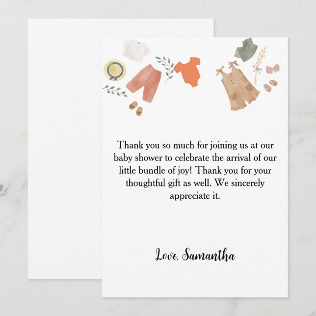 Tarjeta De Agradecimiento Boho baby clothes thank you baby shower (Anverso / Reverso)