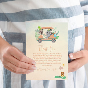 Tarjeta De Agradecimiento Boho Baby Elefante, Mono, León Golf Baby Shower