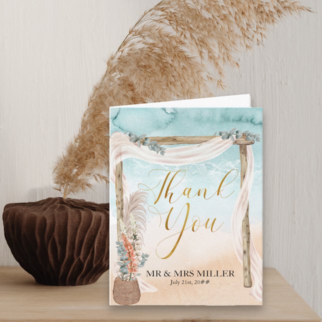 Tarjeta De Agradecimiento Boho Beach Arbour Destination Wedding  (Subido por el creador)