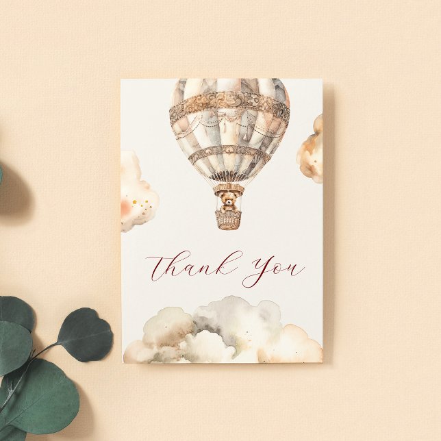 Tarjeta De Agradecimiento Boho Bear Air Balloon Pastel Baby Shower Gracias (Subido por el creador)