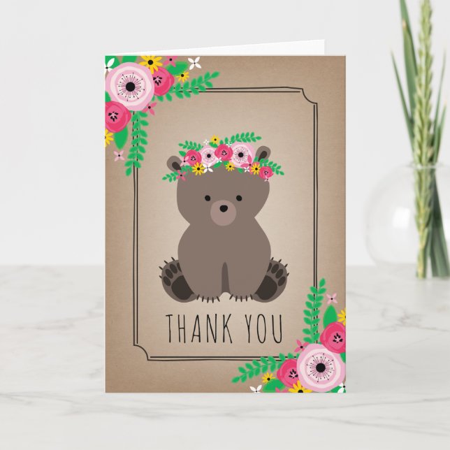 Tarjeta De Agradecimiento Boho Bear Baby Shower Gracias Brown (Anverso)
