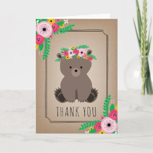 Tarjeta De Agradecimiento Boho Bear Baby Shower Gracias Brown