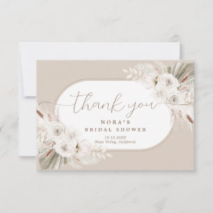 Tarjeta De Agradecimiento Boho Blanco y Floral Seca Neutral