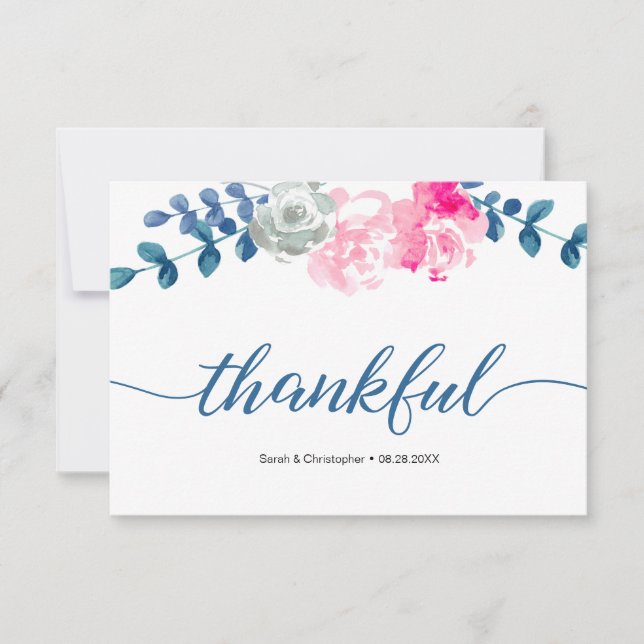 Tarjeta De Agradecimiento Boho Bliss: Elegante Boda de flores acuáticas que (Anverso)