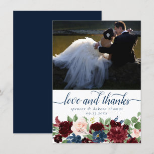 Tarjeta De Agradecimiento Boho Blooms Armada Rusa y Fotografía Roja Amor y