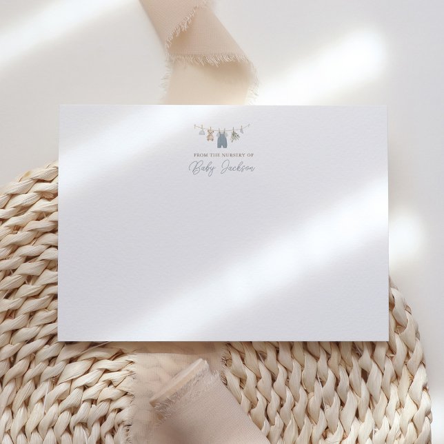 Tarjeta De Agradecimiento Boho Blue Boy Baby Clothes Baby Shower (Subido por el creador)