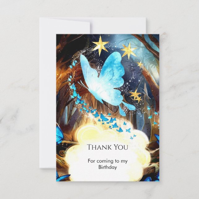 Tarjeta De Agradecimiento Boho Blue Butterfly Birday (Anverso)