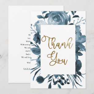 Tarjeta De Agradecimiento Boho Blue Watercolor Floral Baby Shower 