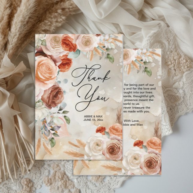 Tarjeta De Agradecimiento Boho Blush Terracotta Cream Floral Wedding  (Boho floral wedding thank you card)