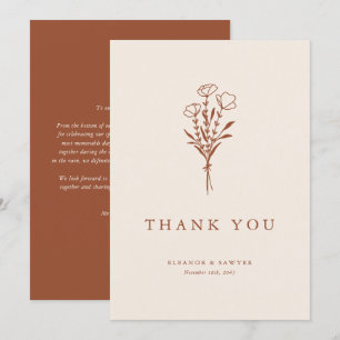 Tarjeta De Agradecimiento Boho Boda Botanicals Minimalista Terracotta