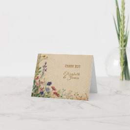 Tarjeta De Agradecimiento Boho Boda de flores silvestres en la frontera con 
