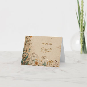 Tarjeta De Agradecimiento Boho Boda de flores silvestres en la frontera con 