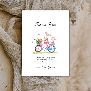 Tarjeta De Agradecimiento Boho Bonjour Conejo Bicicleta Macarons Baby Shower