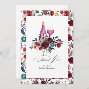 Tarjeta De Agradecimiento Boho Borgoña & Dusty Blue Wine tema Bachelorette